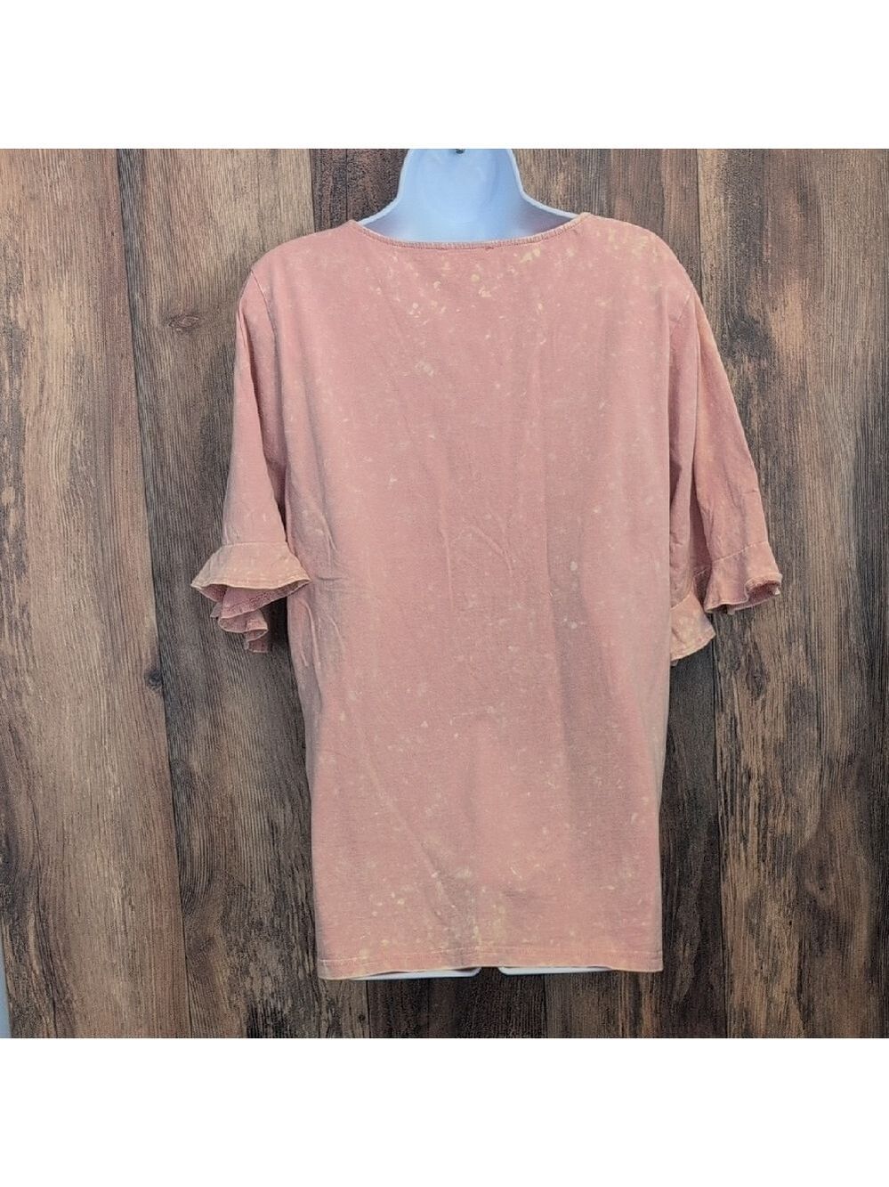 BiBi Pink Splothy V-Neck Ruffle Sleeve Tee L - Picture 4 of 6